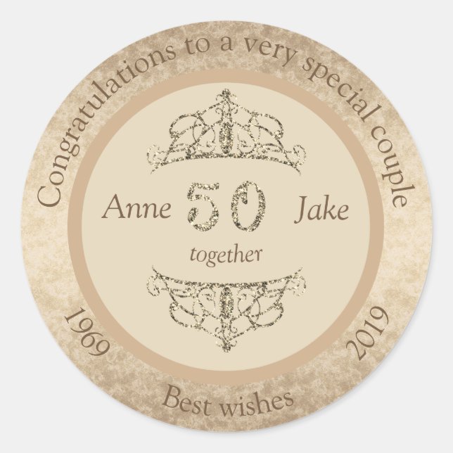Sticker Rond 50e anniversaire de Mariage Cadeaux pour les coupl (Devant)