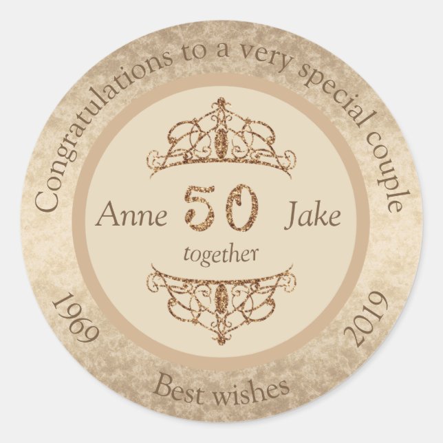 Sticker Rond 50e anniversaire de Mariage Cadeaux pour les coupl (Devant)