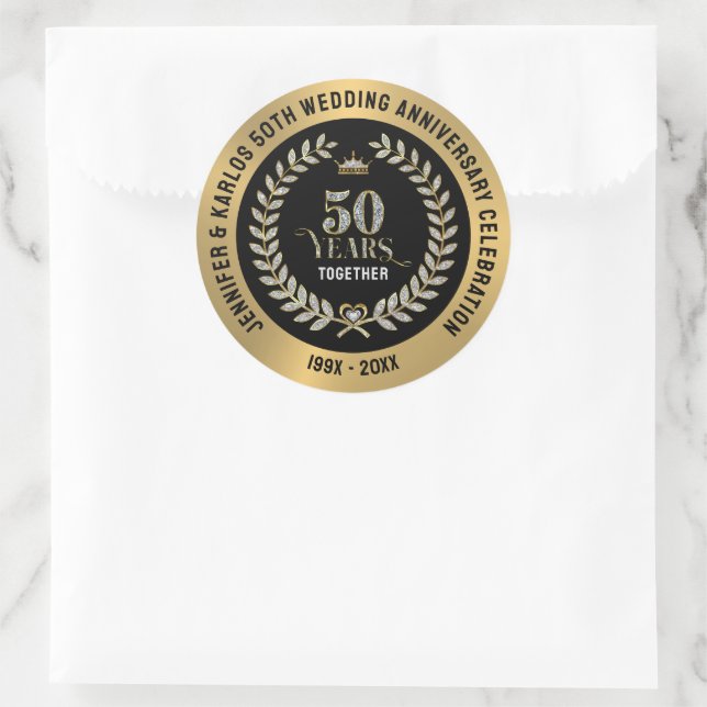 Sticker Rond 50e anniversaire de mariage Couronne de laurier sc (Sac)