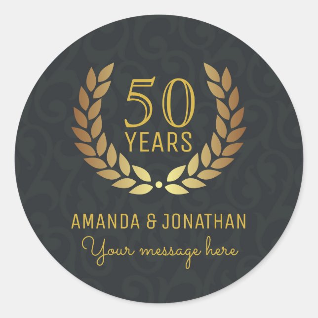 Sticker Rond 50e anniversaire de Mariage d'or personnalisable (Devant)