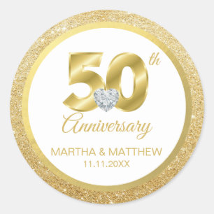 Sticker Rond 50e anniversaire de Mariage d'or personnalisé