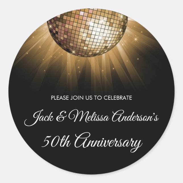 Sticker Rond 50e anniversaire de Mariage Gold Disco Ball (Devant)