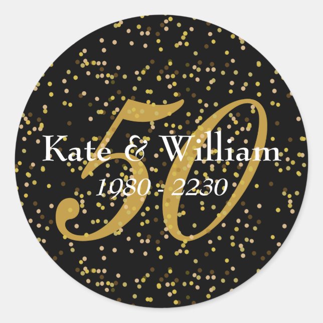 Sticker Rond 50e anniversaire de Mariage Gold Dust Confetti (Devant)