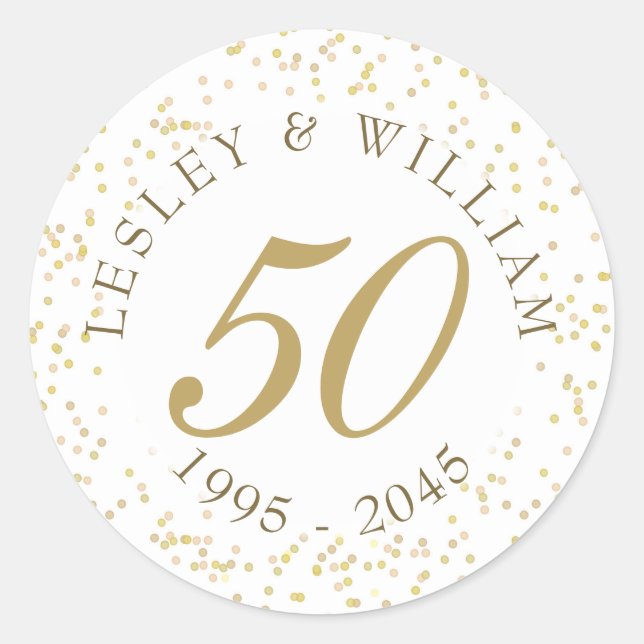 Sticker Rond 50e anniversaire de Mariage Gold Dust Confetti (Devant)