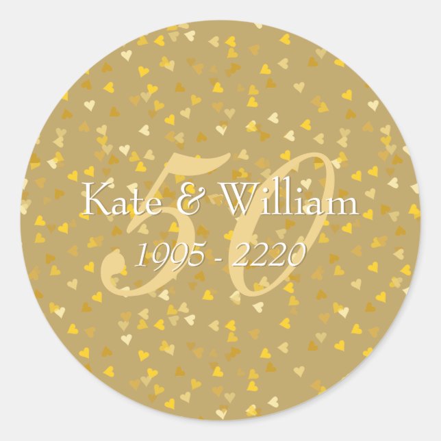 Sticker Rond 50e anniversaire de Mariage Gold Hearts Confetti (Devant)
