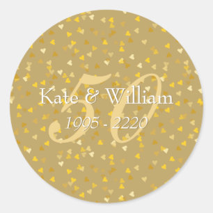Sticker Rond 50e anniversaire de Mariage Gold Hearts Confetti