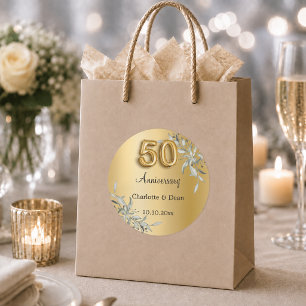 Sticker Rond 50e anniversaire de mariage or verdure