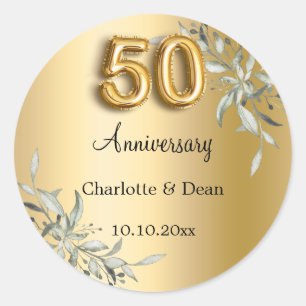 Sticker Rond 50e anniversaire de mariage or verdure