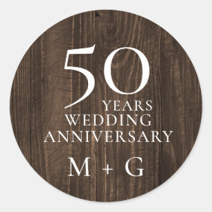 Sticker Rond 50e anniversaire du Mariage Bois rustique
