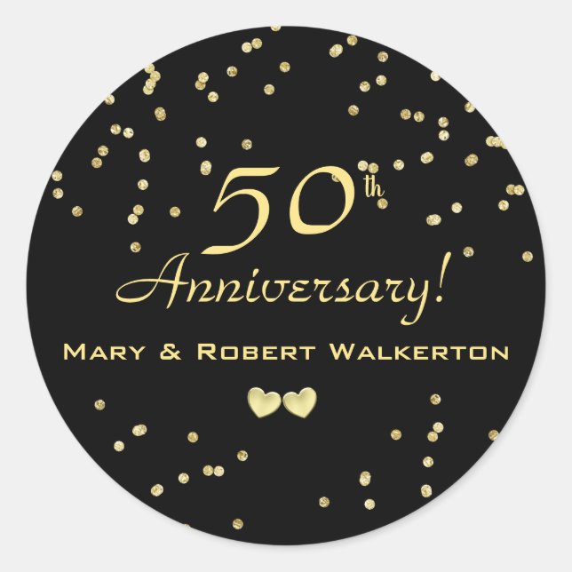 Sticker Rond 50e anniversaire du Mariage, Coeurs d'or (Devant)