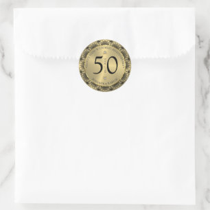 Sticker Rond 50e anniversaire du mariage dentelle noire et or