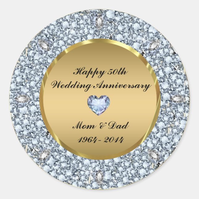 Sticker Rond 50e anniversaire du Mariage Diamonds & Gold (Devant)