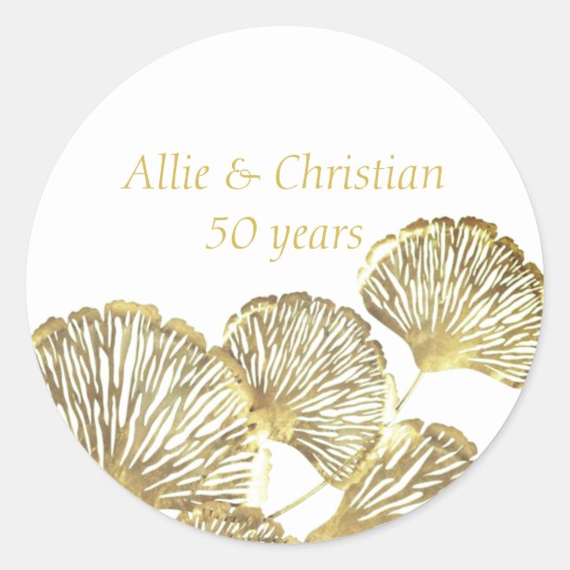 Sticker Rond 50e anniversaire du Mariage Feuille d'or (Devant)