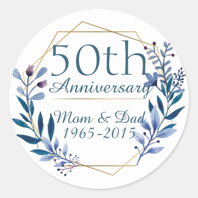 Sticker Rond 50e anniversaire du Mariage Floral et Gold (Devant)