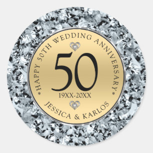 Sticker Rond 50e anniversaire du mariage or & diamants