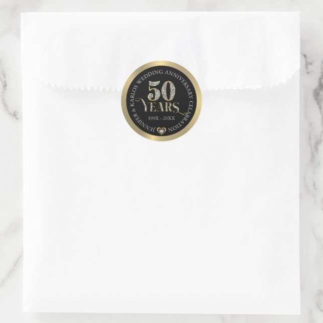 Sticker Rond 50e anniversaire du mariage or et diamants blancs  (Sac)