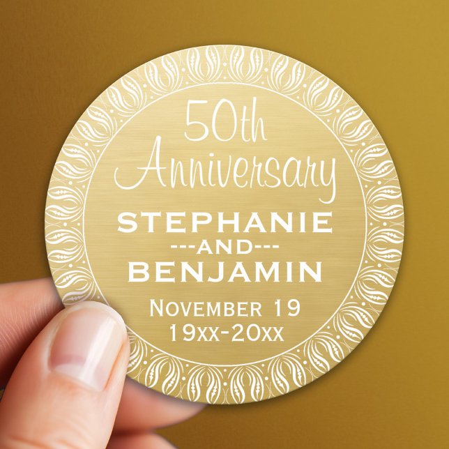 Sticker Rond 50e anniversaire du Mariage Or personnalisé (Custom Sticker)