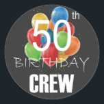 Sticker Rond 50e Anniversaire Équipe 50 Groupe d'équipage<br><div class="desc">50th Birthday Crew 50 Party Crew Group Friends Design Anniversaire Cadeau Classic Round Sticker Classic Collection.</div>