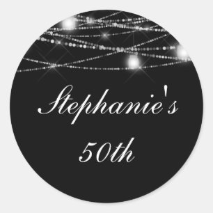 Sticker Rond 50e Anniversaire Fête Jeu lumières Jars Noir