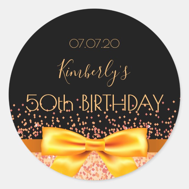 Sticker Rond 50e anniversaire fête noir or enregistrer la date (Devant)