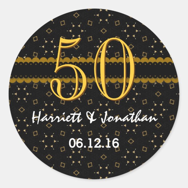 Sticker Rond 50e anniversaire Gold et Noir Confetti V004D (Devant)