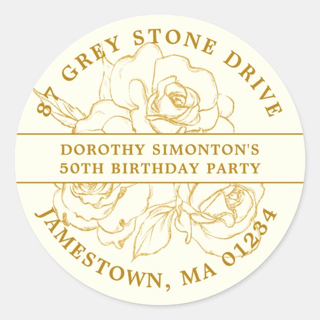 Sticker Rond 50e anniversaire Gold Rose Adresse de retour Label (Devant)