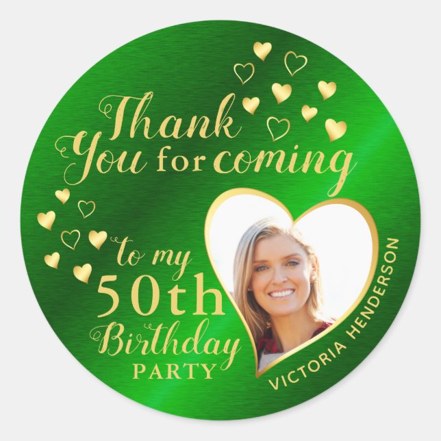Sticker Rond 50e anniversaire Green et Gold Favor Merci (Devant)