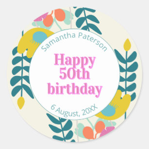 Sticker Rond 50e anniversaire joli floral moderne coloré