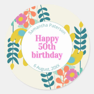 Sticker Rond 50e anniversaire joli floral moderne coloré