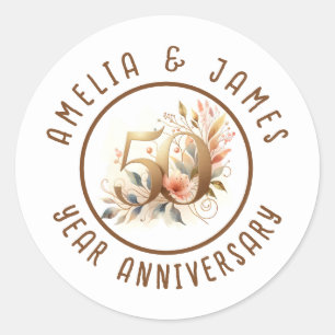 Sticker Rond 50e anniversaire Mariage d'or Floral