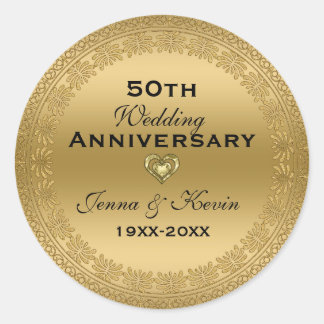 Sticker Rond 50e anniversaire Mariage Gold Floral Circle
