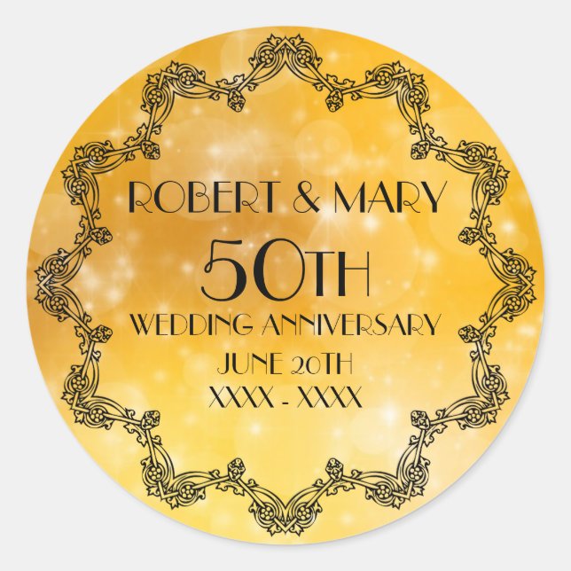 Sticker Rond 50E Anniversaire Mariage Or personnalisé (Devant)
