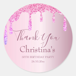 Sticker Rond 50e anniversaire Merci rose Parties scintillant go