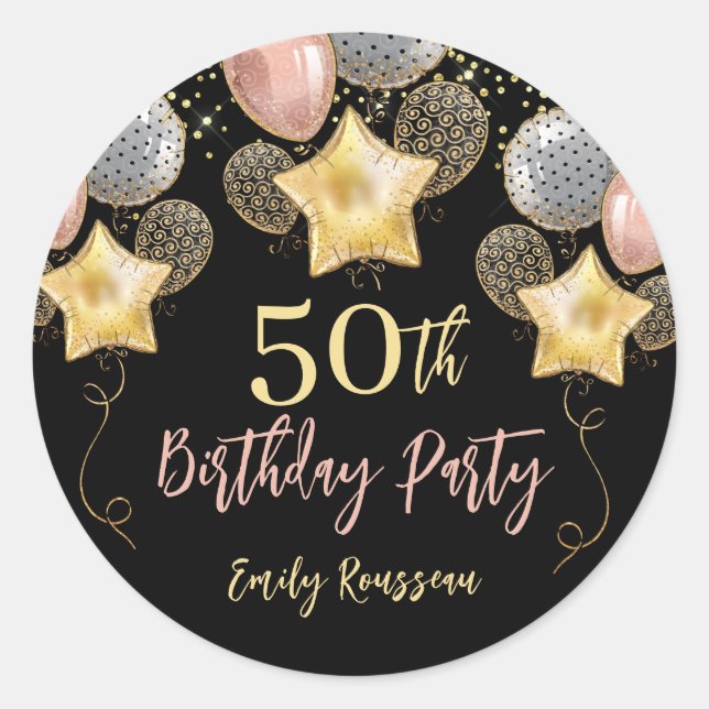 Sticker Rond 50e anniversaire Parties scintillant d'or Confetti (Devant)