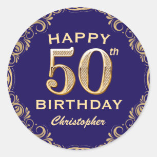 Sticker Rond 50e anniversaire Parties scintillant marine bleu e