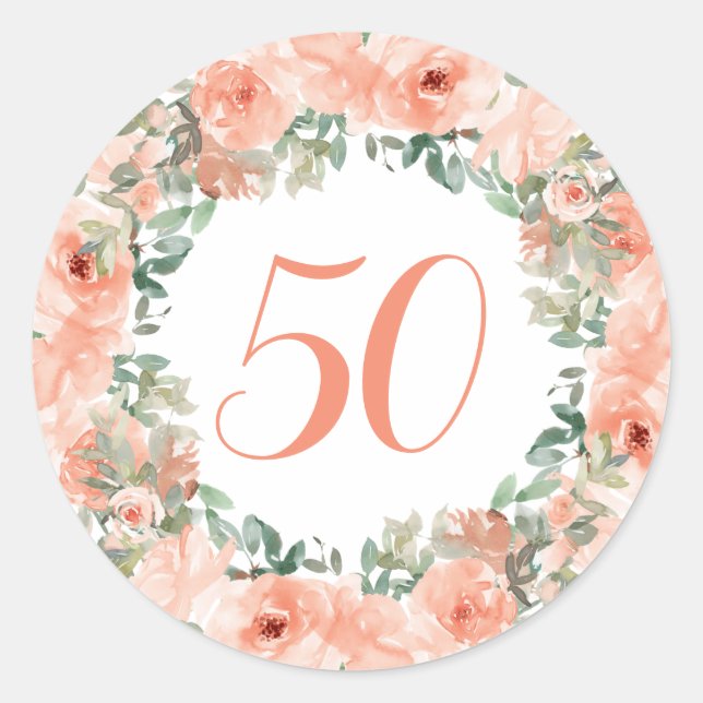 Sticker Rond 50e anniversaire Peach Floral (Devant)