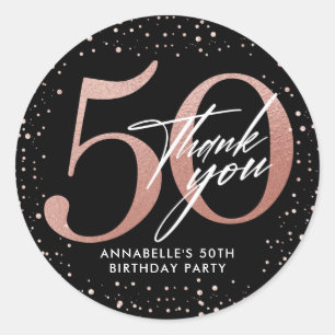 Sticker Rond 50e anniversaire Rose Gold & Black Merci