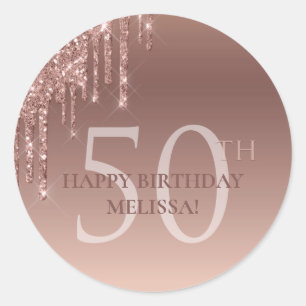 Sticker Rond 50e anniversaire rose Parties scintillant étincela