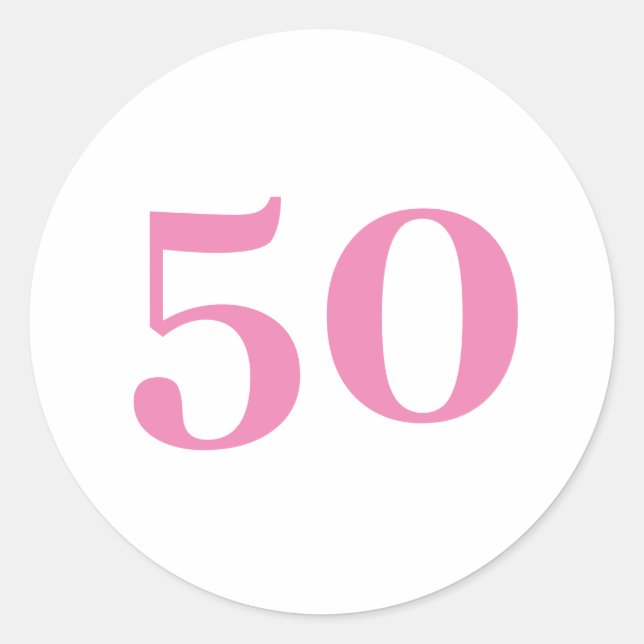 Sticker Rond 50e Anniversaire rose sur mesure Numéro d'âge Cinq (Devant)