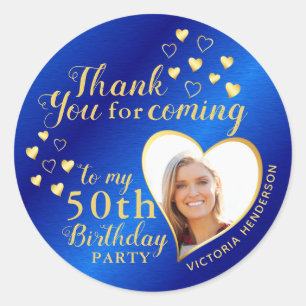 Sticker Rond 50e anniversaire Royal Bleu et Merci d'or Favor