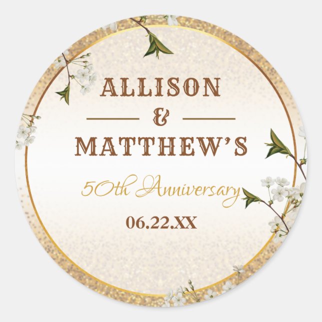 Sticker Rond 50ème anniversaire de la Parties scintillant d'or  (Devant)