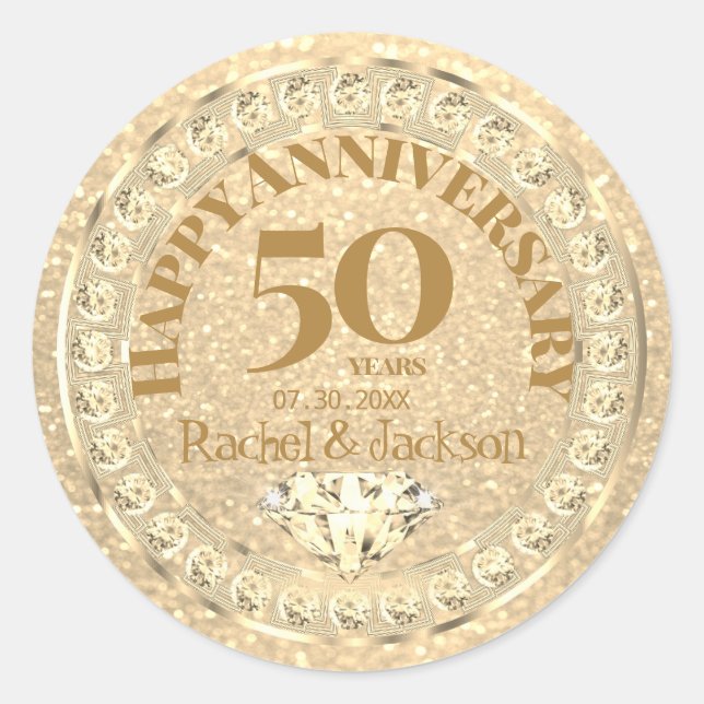 Sticker Rond 50ème anniversaire de Mariage d'or - Parties scint (Devant)