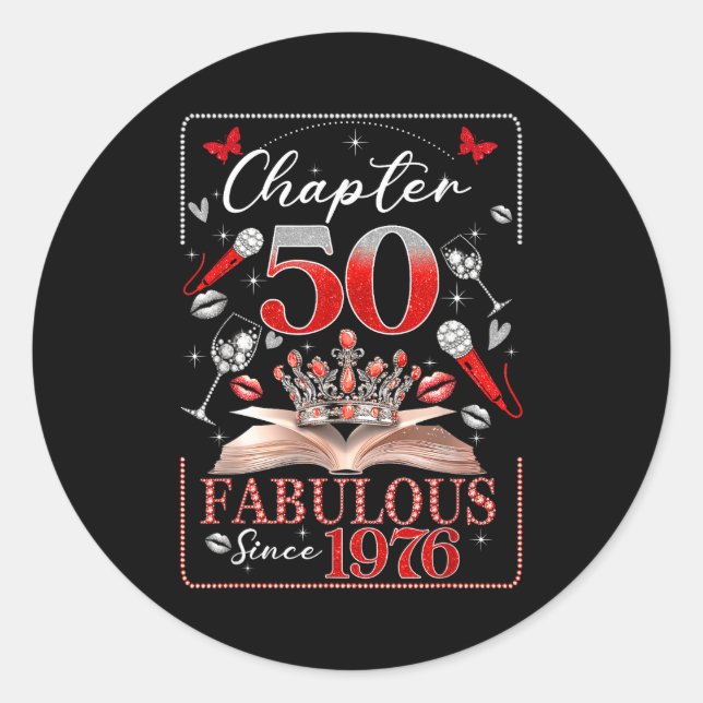 Sticker Rond 50th Birthday Queen Chapter 50 Fabulous Since 1976 (Devant)