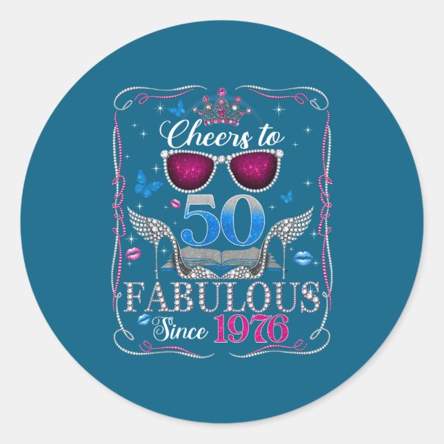 Sticker Rond 50th Birthday Women Cheers To 50 Years Fabulous Si (Devant)