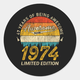 Sticker Rond 51 Ans 1974 Retro Awesome 51e anniversaire Cadeau