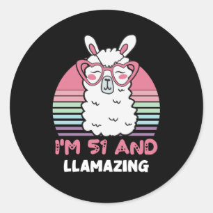 Sticker Rond 51 ans Anniversaire Llamazing Llama 51e anniversai