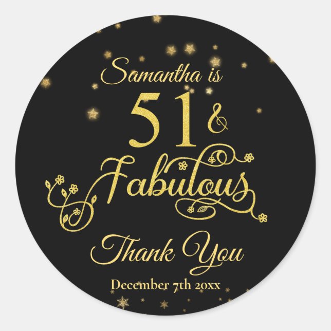 Sticker Rond 51 et fabuleux 51e anniversaire Parties scintillan (Devant)