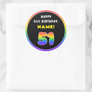 Sticker Rond 51e anniversaire : Arc-en-ciel coloré # 51, Nom pe