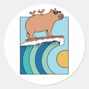 Sticker Rond 539 T-shirt Capybara Surfing