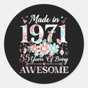 Sticker Rond 55 ans faits en 1971 Floral 55e anniversaire